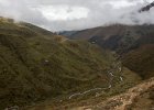Approaching Lingshi. The monastery is on the hill. Our camp (yellow &#38; blue tents) is in the valley below next to the river.