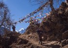Cairn and prayer flags marking highpoint on the ridge above Phoksumdo